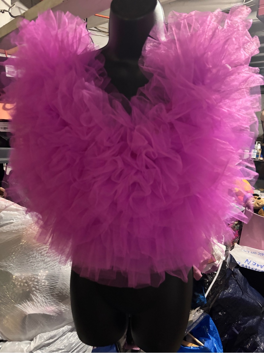 Fashion Nova Magenta Tulle Ruffled Puff Sleeve Top